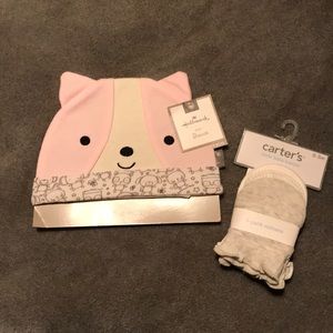 Carters 3- pack mittens and Hallmark beanie